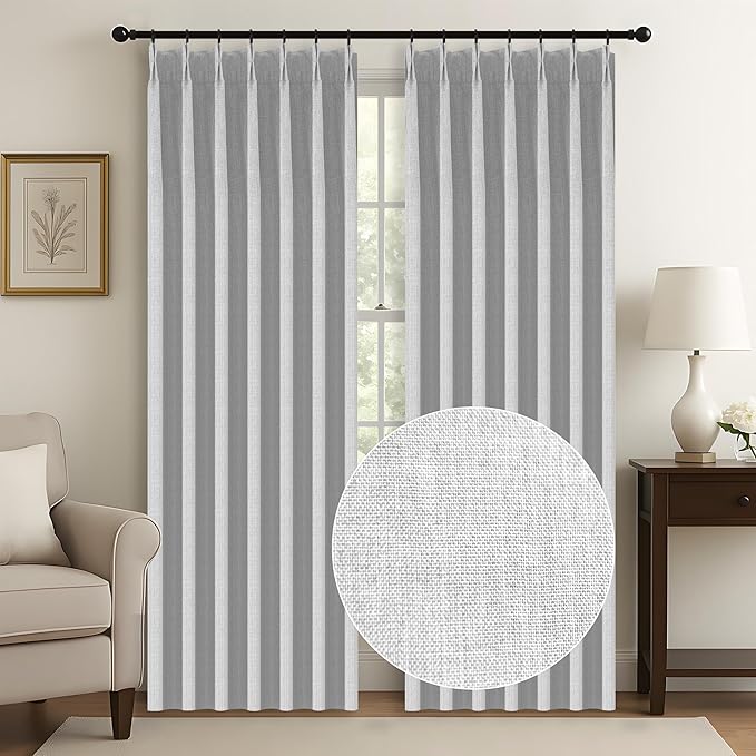 WdFour 42x63 Inch Blackout Curtains - Thermal Insulated Pinch Pleated Drapes, 100% Light Blocking, Extra Long Back Tab Panels for Bedroom & Living Room, Pack of 2 (Greyish White)