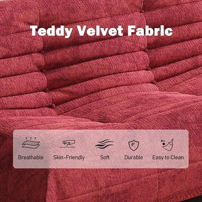 Bean Bag Chair Loveseat, 2 Seater, Red, Teddy Fabric, Modern, L-Shaped, Adults & Teens, Living Room & Bedroom