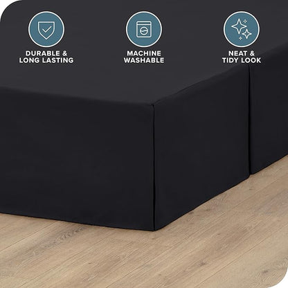 Bare Home King Bed Skirt - 15-Inch Tailored Drop Easy Fit - Bed Skirt for Beds - Center & Corner Pleats (King, Black)