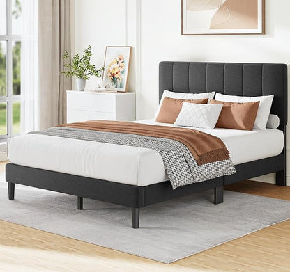Amada Twin Platform Bed Frame with 12 Thickened Legs & Adjustable Fabric Upholstered Headboard, Solid Wooden Support 1300 Lbs Weight Capacity, No Box Spring Needed/Easy Assembly/Underbed Storage