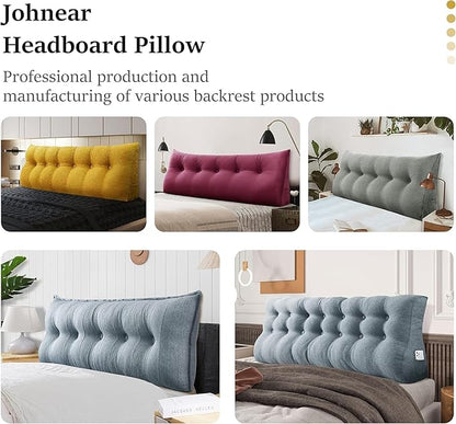 homecozy Wedge Headboard Pillow Dorm Room Reading Pillow Back Support for Sitting Up in Bed Bolster Lumbar Cushion Body Positioning Bedrest Cotton Linen 39in Blue Twin