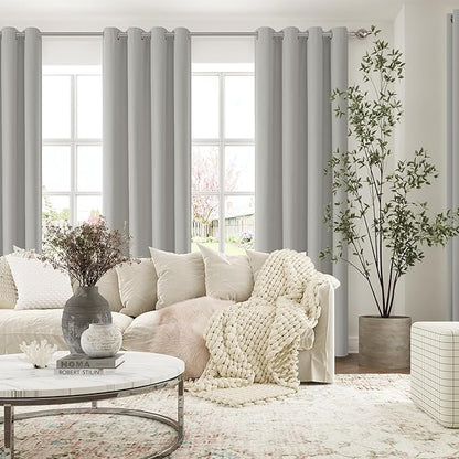 ChrisDowa 100% Blackout Light Grey Solid Curtains 108 Inches Long 2 Panels for Bedroom Living Room,Farmhouse Room Darkening Thermal Insulated Soundproof Grommet Top Window Treatment Drapes,52x108