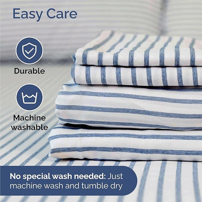 King 6 Piece Sheet Set - Cooling, Comfy & Breathable - Hotel Luxury Bedding, Includes Fitted Sheet for Women, Men, Kids & Teens - 1 Flat, 1 Fitted Sheet, 4 Pillowcases w/Deep Pockets - Blue Stripes