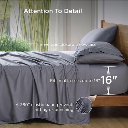Bedsure King Size Sheets Set, Cooling Sheets for Hot Sleepers, Rayon Derived from Bamboo, Breathable & Soft, Deep Pocket Up to 16 Inches, Hotel Luxury Silky Bedding, Dark Grey