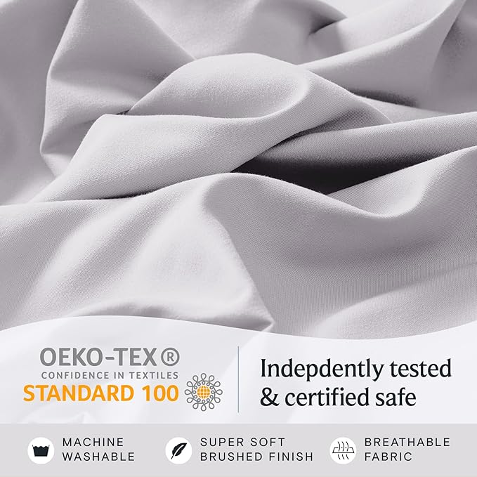 LuxClub 4 PC Sheet Set Bed Sheets Deep Pockets 16" Eco Friendly Wrinkle Free Cooling Machine Washable Hotel Bedding Silky Soft - Dove Gray King