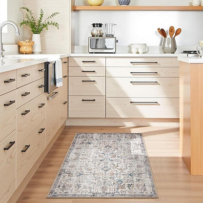 jinchan Kalen Area Rug 2x3 Washable Entryway Rug Vintage Doormat Indoor Entrance Lightweight Thin Retro Distressed Door Mat Floral Print Country Boho Non Slip Carpet for Bathroom Kitchen Bedroom Blue
