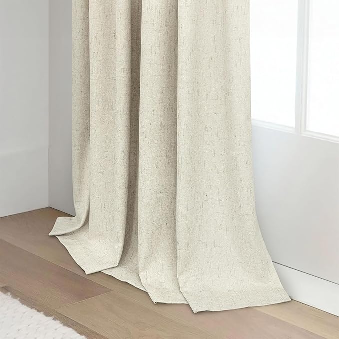 Linen Drapes for Living Room Darkening 100% Blackout Curtains 86 Inch Length 2 Panels Textured Black Out Thermal Insulated Rustic Farmhouse Country Window Curtain for Bedroom Back Tab 86 Long Beige
