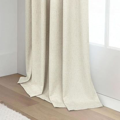 Black Out Burlap Curtains 63 Inch Long Faux Linen Farmhouse Bedroom Blackout Curtain 63 Inches Length 2 Panels Set Energy Saving Noise Reducing Nursery Drape for Bay Window Back Tab Pocket Cream Beige