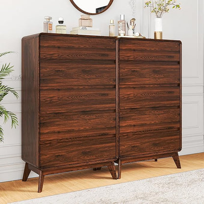 50" Tall Dresser for Bedroom, Vertical Dressers with 5 Drawers and Curved Profile Handleless Design, Chest of Drawers with Natural Texture for Living Room, Hallway and Entryway,Nautral