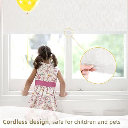 ChrisDowa Cordless Blackout Roller Shades for Windows, Striped Free-Stop Window Blinds with Privacy, Thermal Insulated Window Shades for Home, Office and Door. White, 33" W x 72" H
