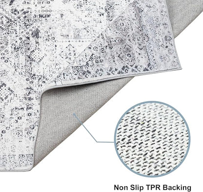 Area Rug 5×7, Vintage Boho Rug,Ultra-Soft Low Pile, Washable, Non Slip,Stain Resistant Printed Carpet for Living Room Bedrooms Playroom Office Kitchen, Classic Grey.