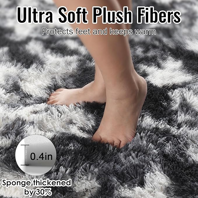 PAGISOFE Black White Rugs for Living Room 6x9, Shag Fuzzy Fluffy Washable Rugs for Bedroom Kids Room Playroom Dorm Shaggy Soft Carpet for Home Decor Aesthetic Plush Bedside Rug Modern Grey Rug