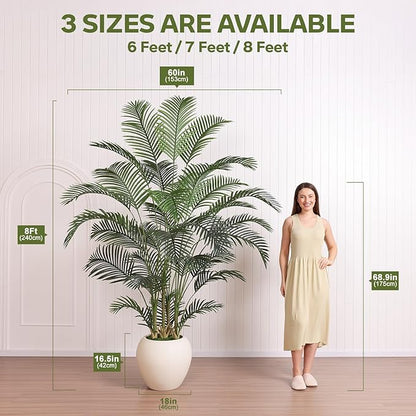 Artificial Palm Tree Plant - 8FT Tall Fake Tree with Realistic Look & UV Protection - Large Indoor Outdoor Faux Floor Plant for Home Office Decor