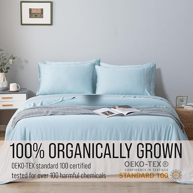 Bella Coterie 6 Piece Luxury Bamboo Viscose Split Top King Size Sheet Set | 34" Split for Adjustable Beds | 100% Organically Grown| Cooling | 18” Deep Pocket | 4 Pillowcases [Coastal Blue]