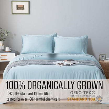 Bella Coterie 6 Piece Luxury Bamboo Viscose Split Top King Size Sheet Set | 34" Split for Adjustable Beds | 100% Organically Grown| Cooling | 18” Deep Pocket | 4 Pillowcases [Coastal Blue]