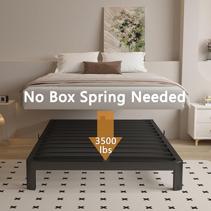 Twin Bed Frames 6 Inch, Black Twin Size Bed Frame with Metal Gaskets, No Box Spring Need, Heavy Duty Steel Platform Support, Round Corner Desgin, Reserved Holes, Easy Assembly, Noiseless
