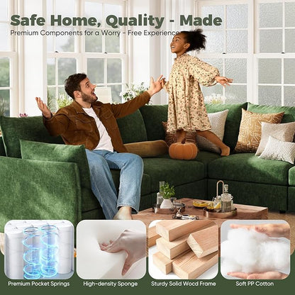 ABCASA 102.6" Modular Sectional Sofa, Oversized 3-Seater Green Couch with Removable Chenille Fabric Cover, Deep Seat & High Backrest for Living Room, Office & Apartment