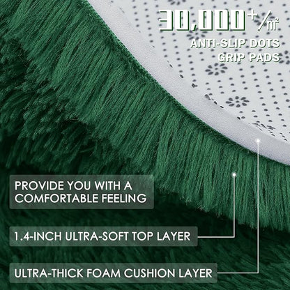 OLANLY Dark Green Round Rugs for Bedroom - Machine Washable, 5 ft Circle Area Rugs for Living Room, Soft and Fluffy Shaggy Carpet for Teen Girls and Boys, Nursery Rooms, Dorms, Home Decor Aesthetic