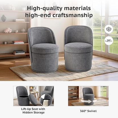 Swivel Accent Chair, 360° Swivel Chair with Hidden Storage, Vanity Chairs, Modern Small Barrel Swivel Armchair for Living Room/Bedroom, Darkgrey