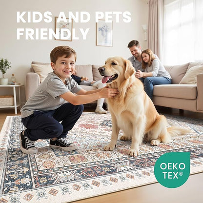 zesthome 5x8 Area Rugs for Living Room,Non-Slip Backing Washable Rugs,Vintage Large Area Rug，Stain Resistant Home Decor Rug (Multi,5'x8')