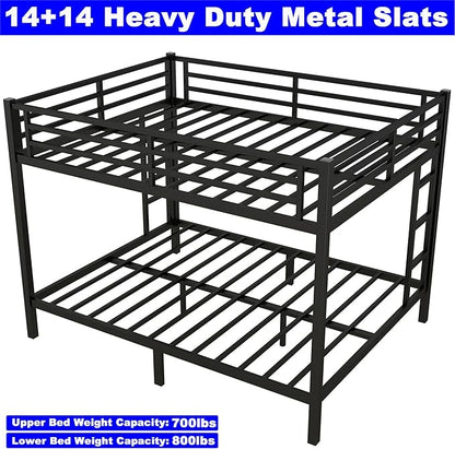 Upgraded Version Thicken Metal Heavy Duty Queen Over Queen Bunk Bed, Best Modern Style Stronger BunkBed Frame Queen Size with Ladders for Adults, Easy Assembly (Queen Over Queen)