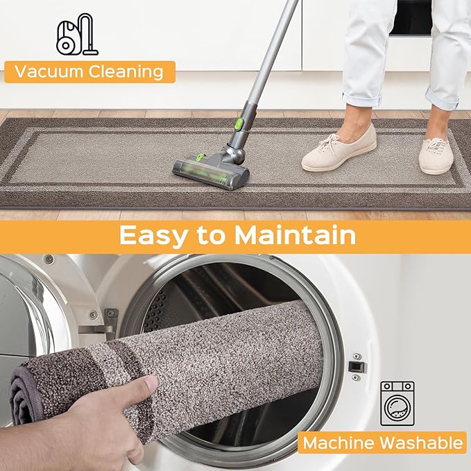 Kitchen Rugs 24" x 70", Non-Slip Machine Washable Kitchen Runner Rugs Floor Mats, Absorbent Comfort Standing Mats for Kitchen, Sink, Laundry and Hallway, Rolled Packaging, Beige & Grayish Brown