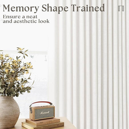 Off White Linen Pinch Pleated Curtains 80 Inches Long 2 Panels for Living Room Bedroom Beige White Textured Linen Pleated Hooks Rings Back Tab Boho Neutral Light Filter Curtain Drapes 80 Inch Length