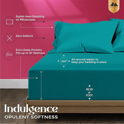 Mayfair Linen 100% Egyptian Cotton Full Size Bed Sheets - Luxury 1200 Thread Count Egyptian Cotton Sheets Full Size Bed Set (4 PC, Teal), Silky Soft, Cooling, 17" Deep Pocket Sateen Weave Bedding