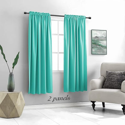 DONREN Turquoise Blackout Curtains - Room Darkening Thermal Insulated Living Room Window Curtain Panels Drapes (52 x 63 Inches Long,Set of 2)