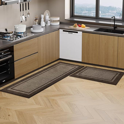 Kitchen Rugs 24" x 36", Non-Slip Machine Washable Kitchen Runner Rugs Floor Mats, Absorbent Comfort Standing Mats for Kitchen, Sink, Laundry and Hallway, Grayish Brown & Coffee
