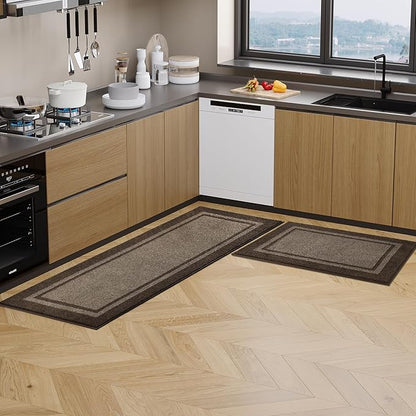 Kitchen Rugs 24" x 84", Non-Slip Machine Washable Kitchen Runner Rugs Floor Mats, Absorbent Comfort Standing Mats for Kitchen, Sink, Laundry and Hallway, Rolled Packaging, Grayish Brown & Coffee
