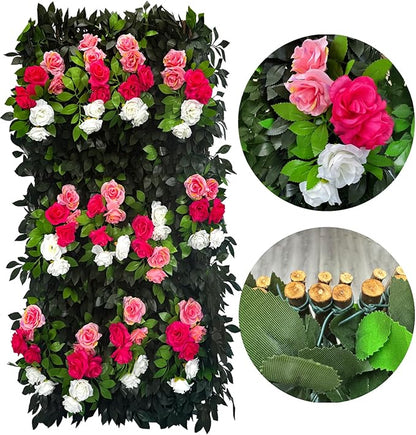 Sumery Expandable Fence Privacy Screen for Balcony Patio Outdoor,Decorative Faux Ivy Fencing Panel,Artificial Hedges (Single Sided Leaves) (2, Branches -Colorful Rose)
