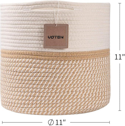 voten Cube Storage Baksets Bins 11x11’’ Fit 12x12’’ Organizer Bookcases Shelving,Stylish&Durable Woven Cotton Basket Containers for Organizing 3-Pack Off White/Mixed Camel