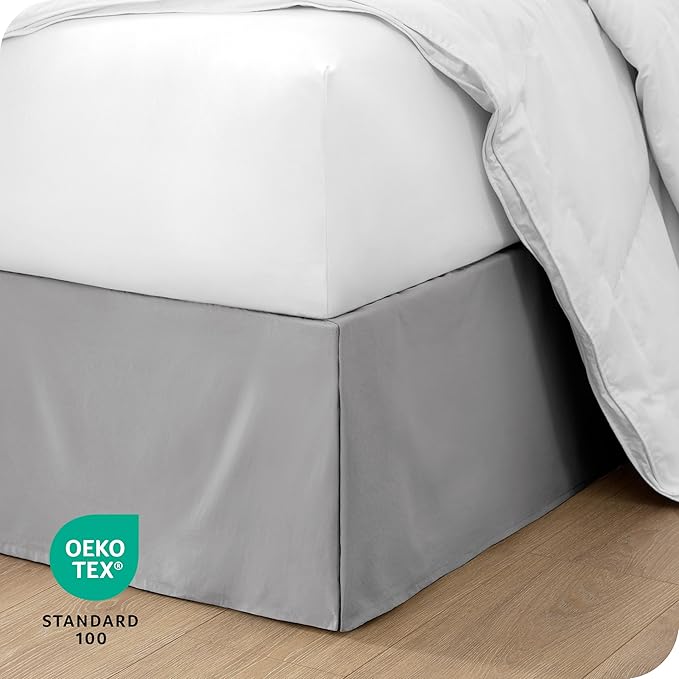 Bare Home Twin XL Bed Skirt - 15-Inch Tailored Drop Easy Fit - Bed Skirt for Twin Extra Long Beds - Center & Corner Pleats (Twin XL, Light Grey)