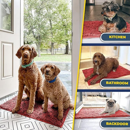 Muddy Mat® | Super Absorbent Door Mat Indoor, Microfiber Quick Dry Chenille Entryway Rug, Non-Slip Front Door Mat, Indoor Mats for Entryway, Machine Washable Pet Rug, Red 36" x 120"
