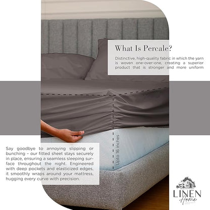 Linen Home 100% Cotton Percale Sheets Twin Size, Charcoal, Deep Pocket, 3 Pieces Set - 1 Flat, 1 Deep Pocket Fitted Sheet and 1 Pillowcase, Crisp Cool and Strong Bed Linen