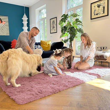 OLANLY 2x4 Machine Washable Runner Rugs for Hallway, Soft Fluffy Shaggy Bedside Rugs for Bedroom, Living Room, Indoor Floor Carpet for Kids Girls Boys, Nursery Rooms, Home Decor Aesthetic, Pale Pink