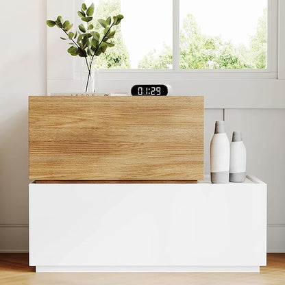 Modern Nightstand Modular Stackable Drawers Modular Storage Bedroom Furniture Set - Bedside Table, Storage Cabinet, Sofa End Table for Bedroom Living Room Hallway Entryway Oak and White