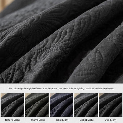 HoneiLife Quilt Sets King Size - Microfiber Bedspreads for King Bed, 3-Piece Lightweight Coverlets, Retro Bedlinen Sets, King Quilt Bedding Set All Season Use-Black