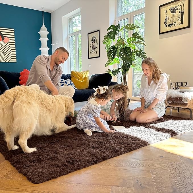 OLANLY 2x5 Machine Washable Runner Rugs for Hallway, Soft Fluffy Shaggy Bedside Rugs for Bedroom, Living Room, Indoor Floor Carpet for Kids Girls and Boys, Nursery Rooms, Home Decor Aesthetic, Coffee