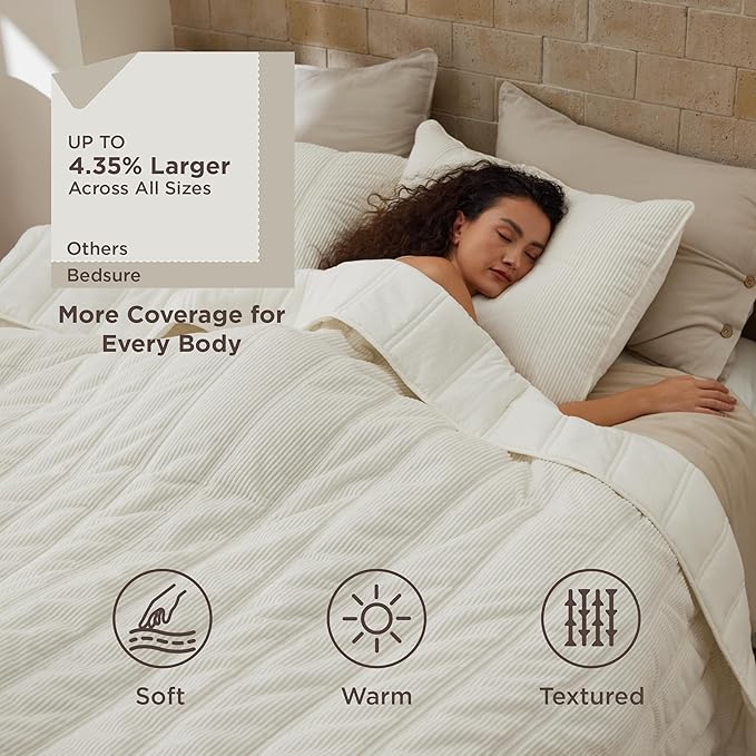 Bedsure Luxury Velvet King Size Quilt - Lightweight Velvet King Comforter Set, Oversized Corduroy Bedspread Coverlet Winter Bedding Set, Pet-Friendly, Tear-Resistant, Ultra-Soft, 106"x96", Ivory