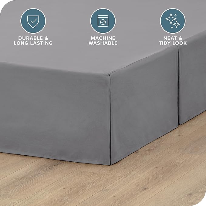 Bare Home Twin XL Bed Skirt - 15-Inch Tailored Drop Easy Fit - Bed Skirt for Twin Extra Long Beds - Center & Corner Pleats (Twin XL, Grey)