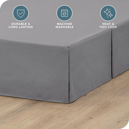 Bare Home Twin XL Bed Skirt - 15-Inch Tailored Drop Easy Fit - Bed Skirt for Twin Extra Long Beds - Center & Corner Pleats (Twin XL, Grey)