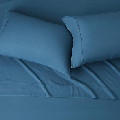 Amazon Basics Lightweight Super Soft Easy Care, Ultra Comfortable Microfiber 4-Piece Bed Sheet Set with 14-Inch Deep Pockets, Queen, Dark Teal, Solid