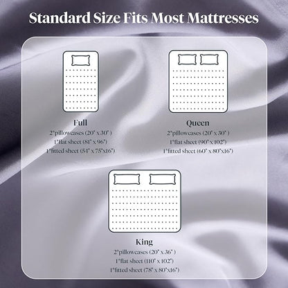 LuxClub King Size Sheets Set, 100% Rayon Derived from Bamboo Cooling Sheets, Breathable & Soft Deep Pocket Up to 16", Hotel Luxury Silky Sheets King Size, Light Grey