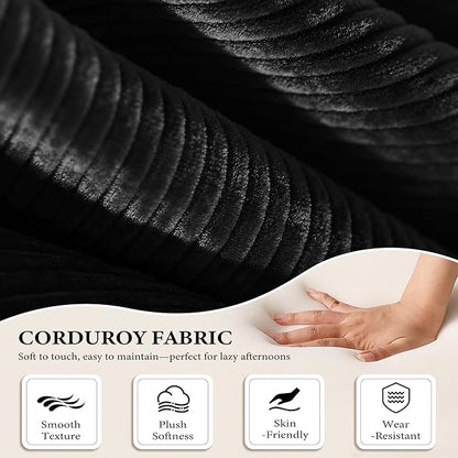 Boneless Couch Folding Couches for Living Room Sofa, Futon Sofa Bed with Sleeper Sofa, Futon Couch with Fixed-Shape Oversized Corduroy Upholstered (Black, 81 Inches)