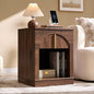 ACCOHOHO Modern Night Stand with Arched Panel,18" Wooden nightstand with Charging Station,Bedside Table with Drawer Storage,Side End Table with Open Shelf for Bedroom,Living Room,Brown