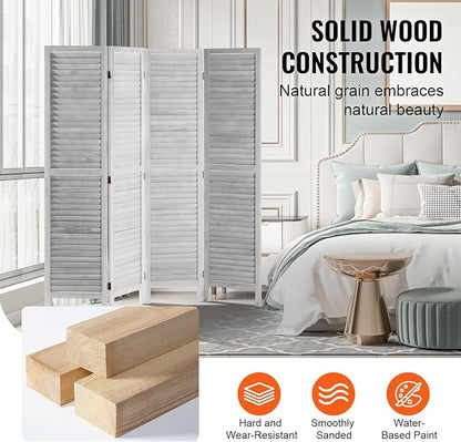 VEVOR Wood Room Divider, 4 Panel Folding Privacy Screen, 66.9 Inches Tall Indoor Wooden Partition, Portable Decoration Screen, for Room Separation, Home, Office, Restaurant & Bedroom (Light Grey)