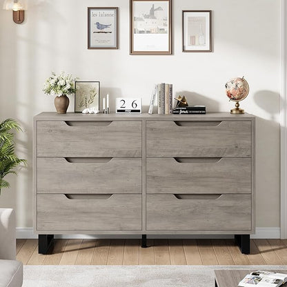 GarveeHome 6 Dresser for Bedroom, 47.2 in Wide Dresser, Freestanding Vertical Drawer Cabinet with Storage, Wooden Closet Storage Chest for Living Room, Hallway, Entryway, Ash Grey