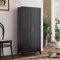 Metal Kitchen Pantry Storage Cabinet with 2 Doors and 3 Adjustable Shelves,Pantry Cabinet with Adjustable Leveling Foot for Kitchen, Living Room, Dining Room（Black）